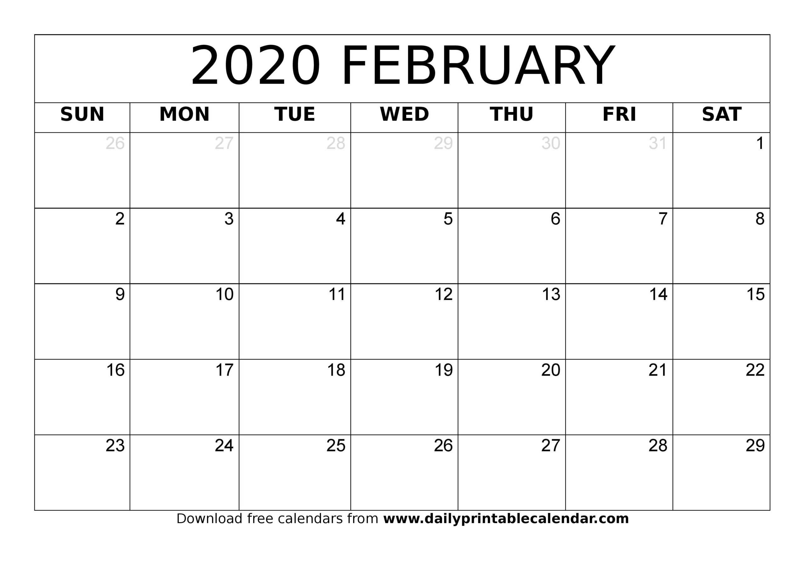 February 2020 Calendar Printable – Blank Templates – 2020 In Blank Activity Calendar Template