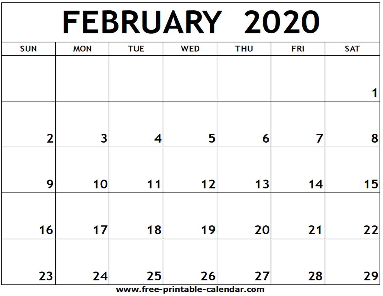 February 2020 Printable Calendar – Free Printable Calendar In Full Page Blank Calendar Template