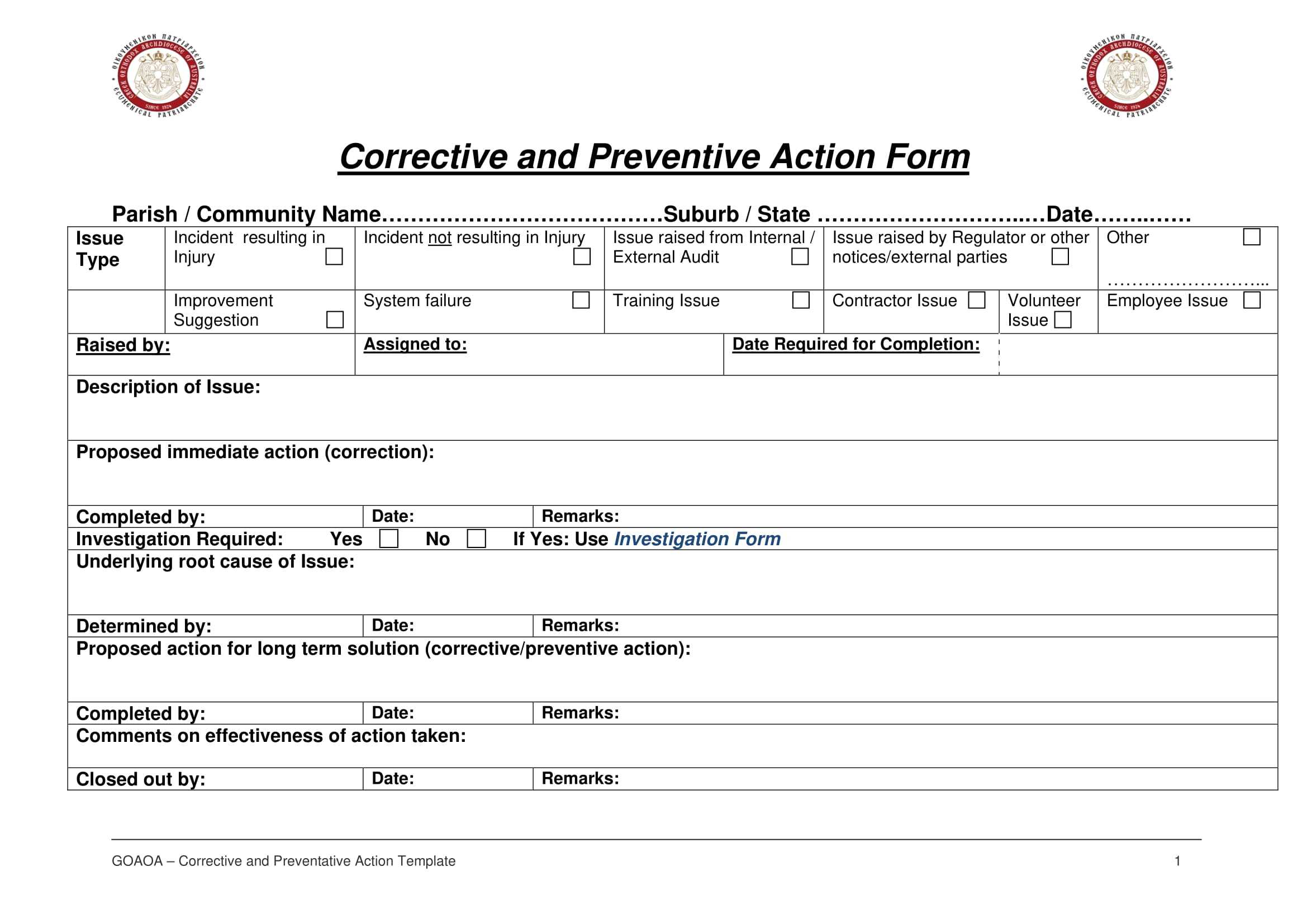 Ff964 Corrective And Preventive Action Example 3A Usable For Corrective Action Report Template
