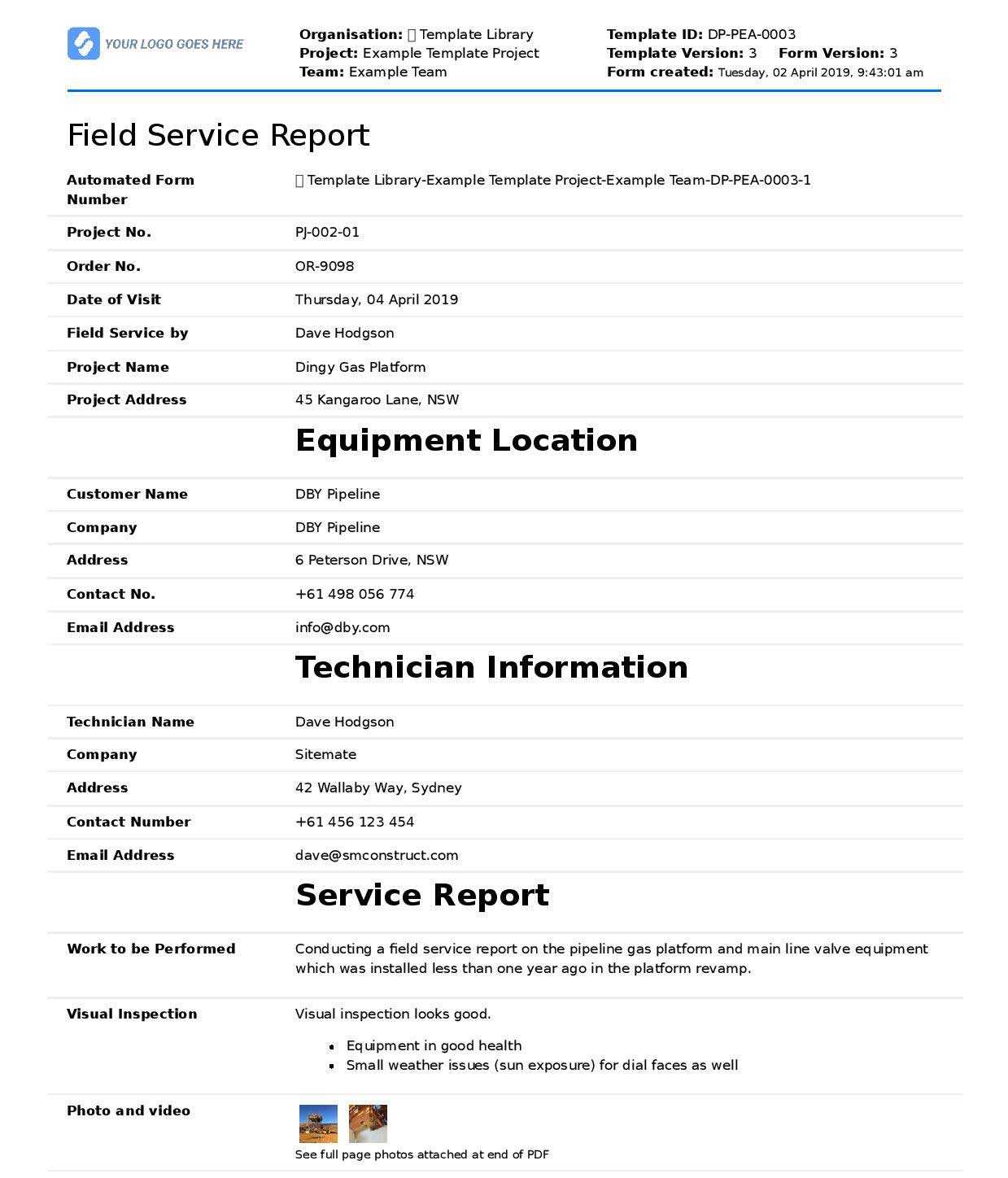 Field Service Report Template – Dalep.midnightpig.co Regarding Technical Service Report Template