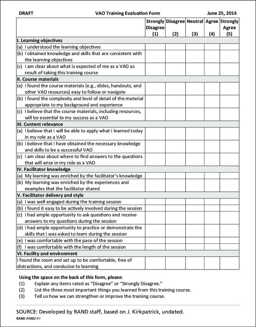 Figure F.1 Proposed Training Evaluation Form, Page 1 In Training Feedback Report Template