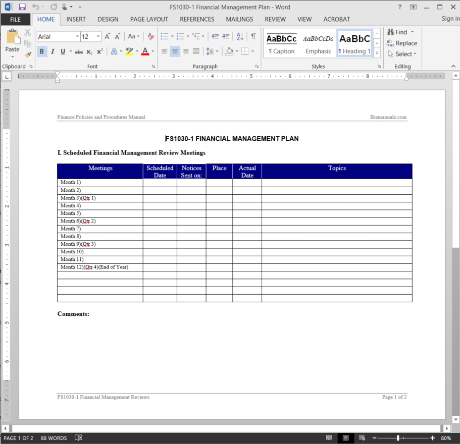 Financial Management Plan Template | Fs1030 1 Intended For It Management Report Template