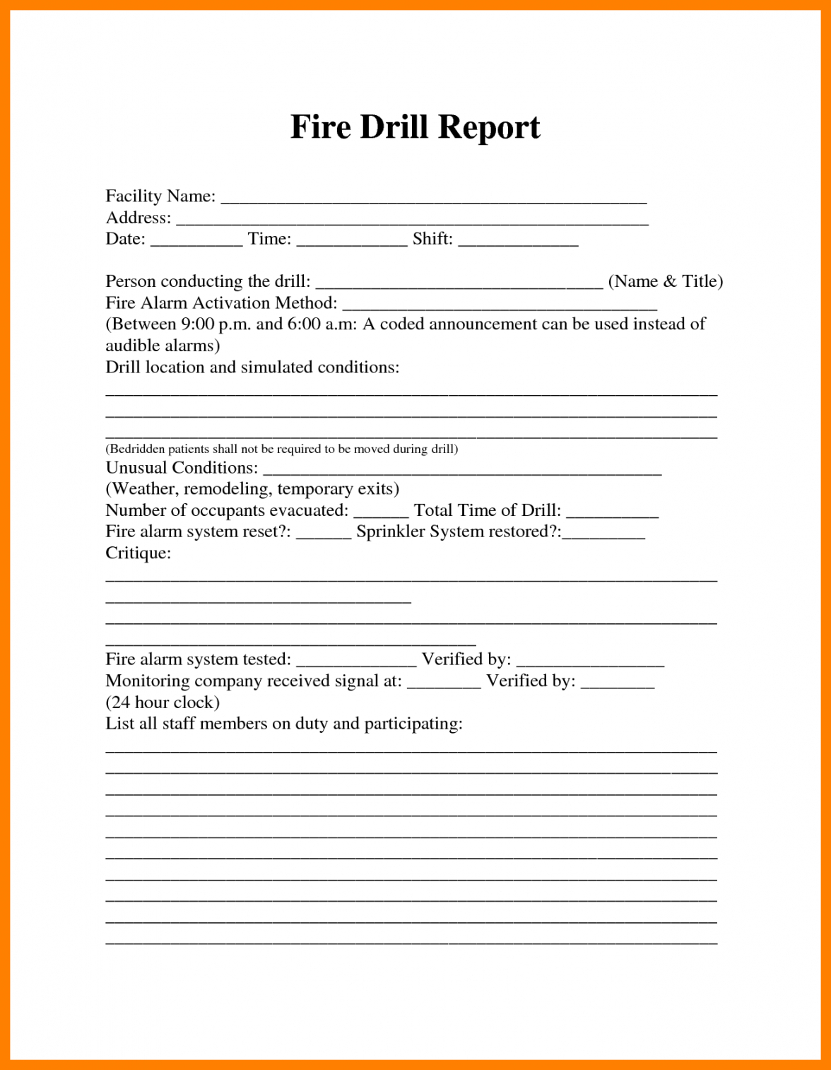 Fire Drill Report Template Inside Emergency Drill Report Template
