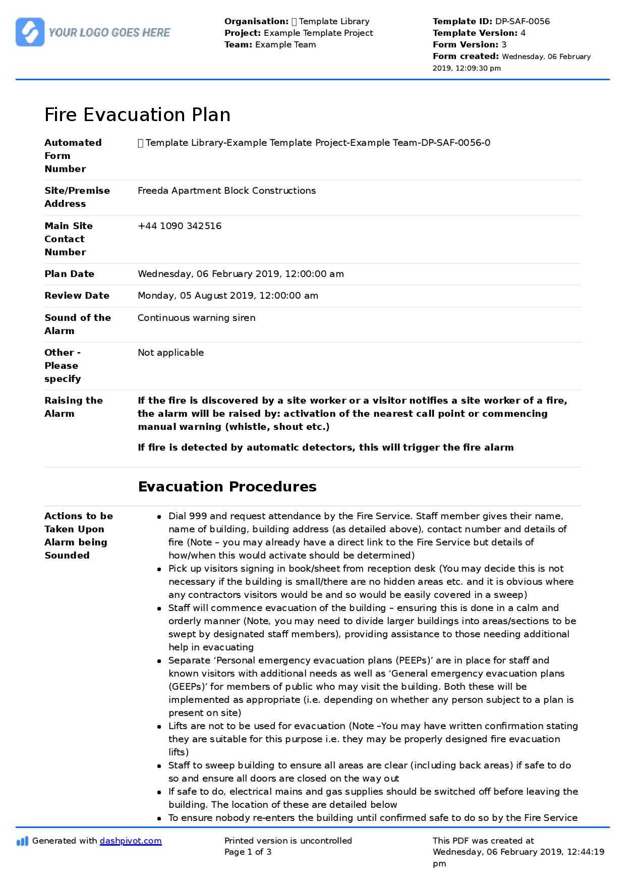 Fire Evacuation Procedure Template Free – Calep.midnightpig.co Within Emergency Drill Report Template