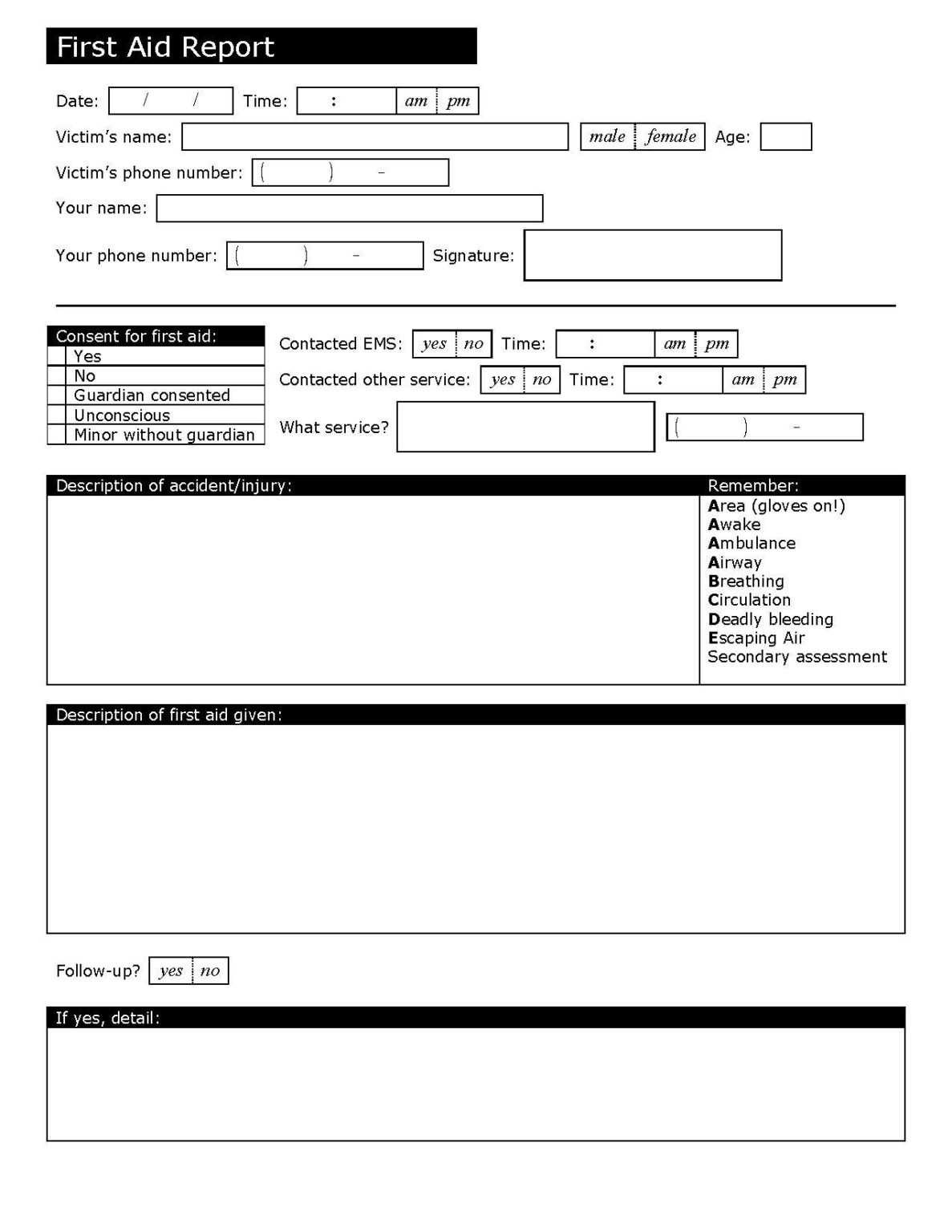 First Aid Report The Y Guide Inside First Aid Incident Report Form