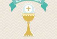 First Holy Communion Card Template In Cream And Aqua With Copy.. within First Holy Communion Banner Templates