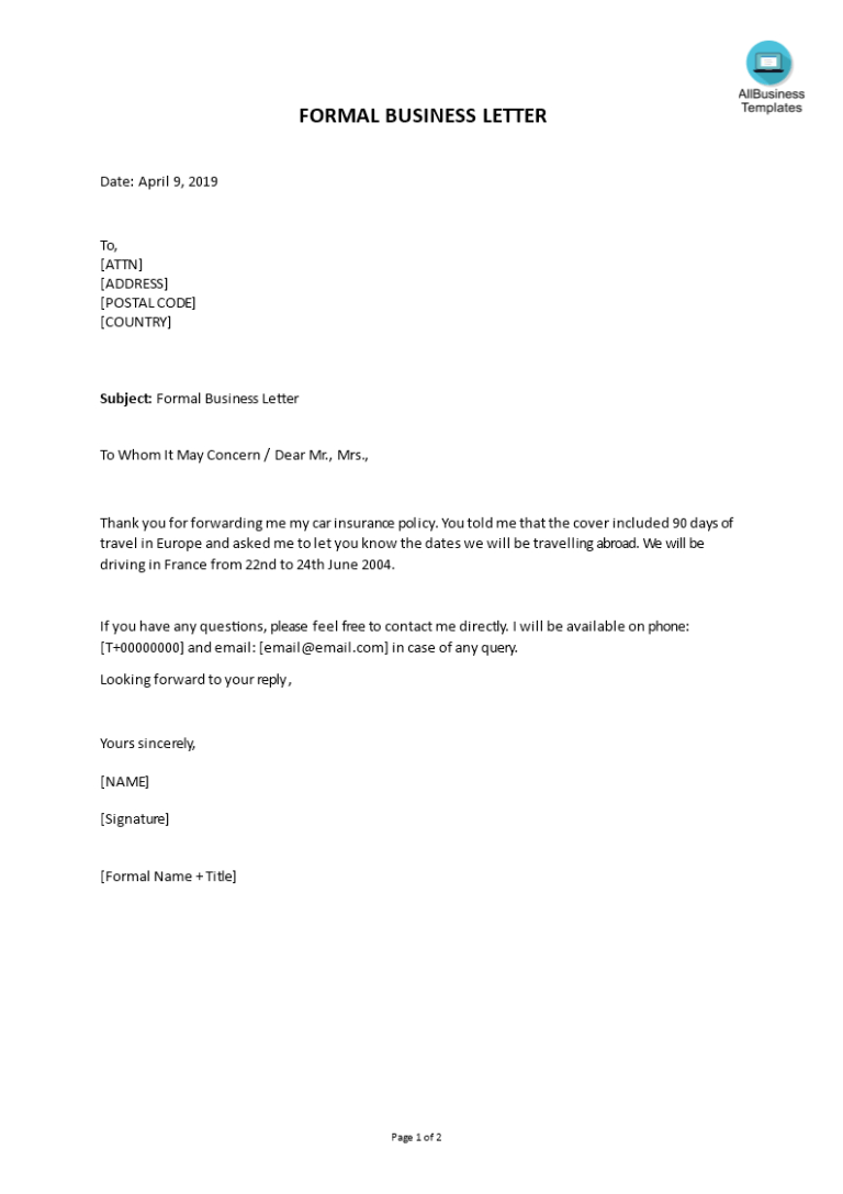 Formal Business Letter In Word Templates At Inside Microsoft Word Business Letter Template 7637