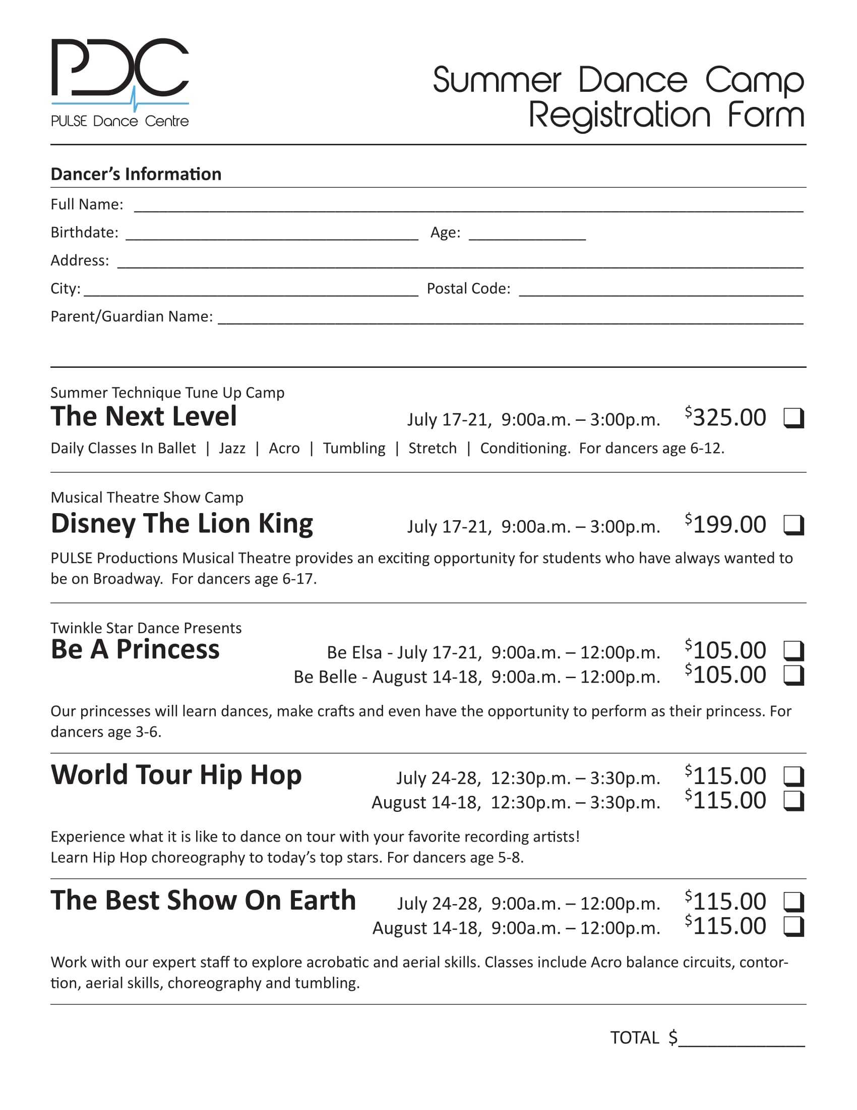 Free 12+ Dance Registration Forms In Pdf Pdf | Ms Word | Excel Within Camp Registration Form Template Word