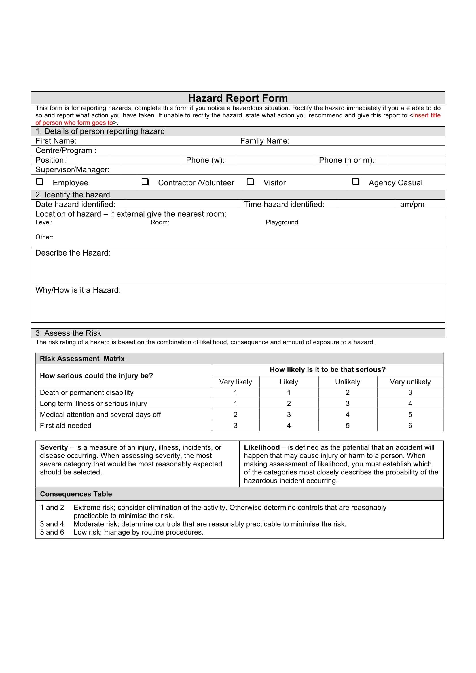 Free 13+ Hazard Report Forms In Ms Word | Pdf Regarding Generic Incident Report Template