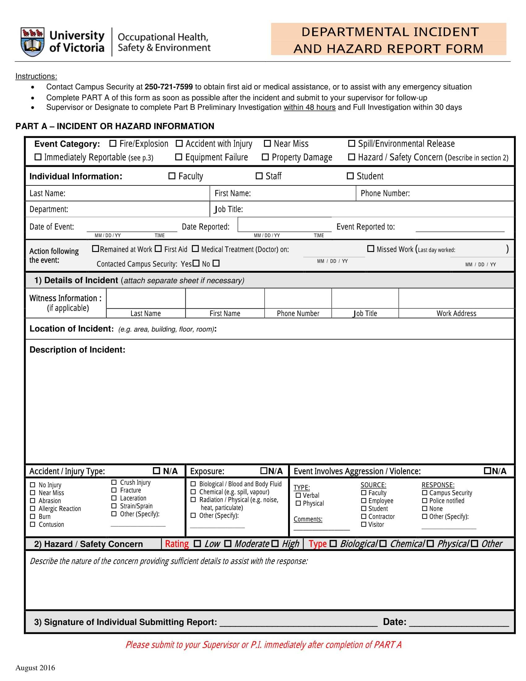 Free 13+ Hazard Report Forms In Ms Word | Pdf Throughout Hazard Incident Report Form Template
