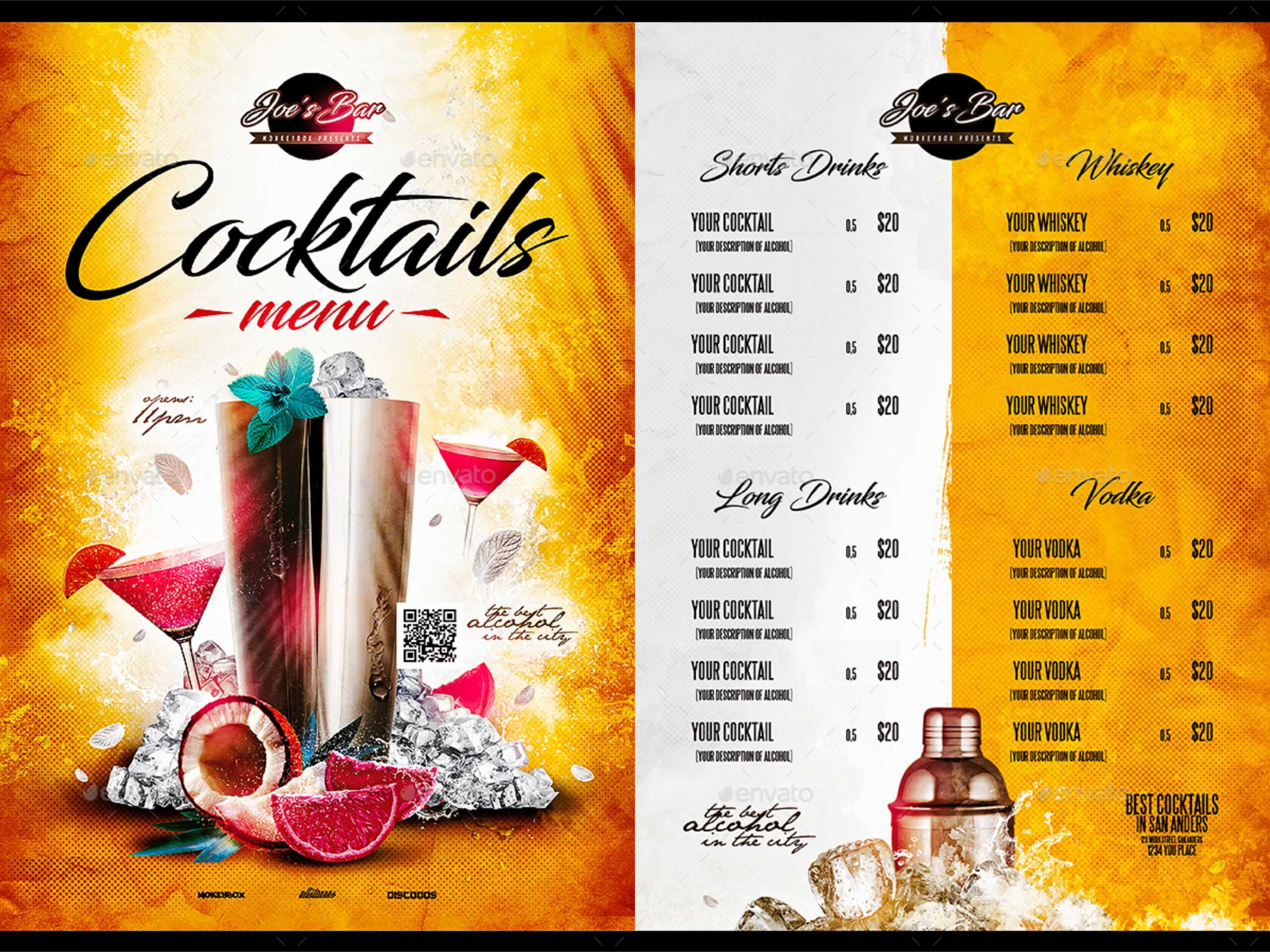 Free 18+ Cocktail Menu Examples In Psd | Ai | Eps Vector In Cocktail Menu Template Word Free