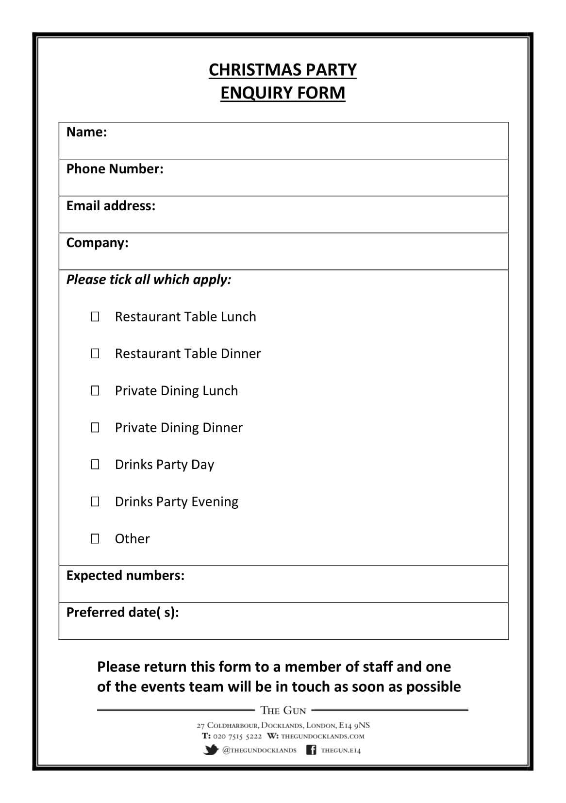 Free 3+ Restaurant Enquiry/inquiry Forms In Pdf Intended For Enquiry Form Template Word
