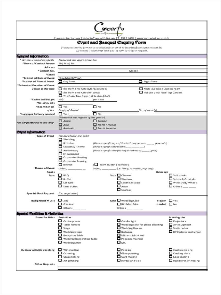 Free 6+ Event Inquiry Forms In Pdf Within Enquiry Form Template Word