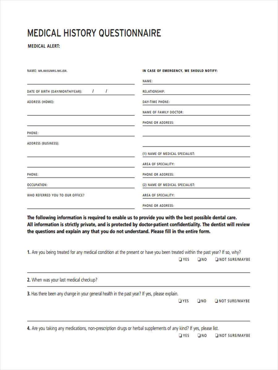 Free 6+ Medical Questionnaire Forms In Pdf | Ms Word Pertaining To Medical History Template Word
