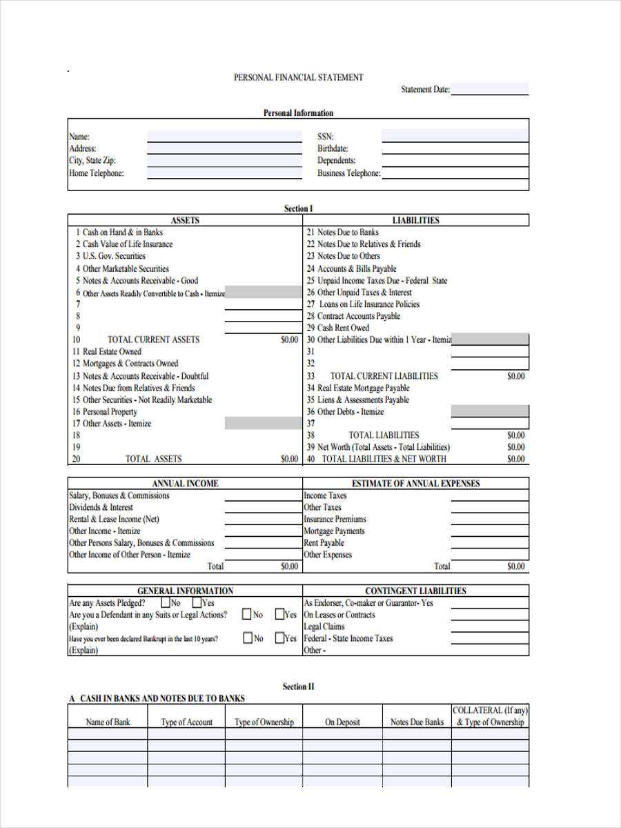 Free 8+ Personal Financial Statement Forms In Pdf | Ms Word Intended For Blank Personal Financial Statement Template