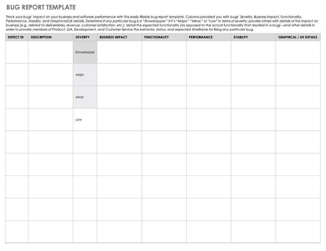 Free Bug Report Templates And Forms | Smartsheet With Bug Summary Report Template