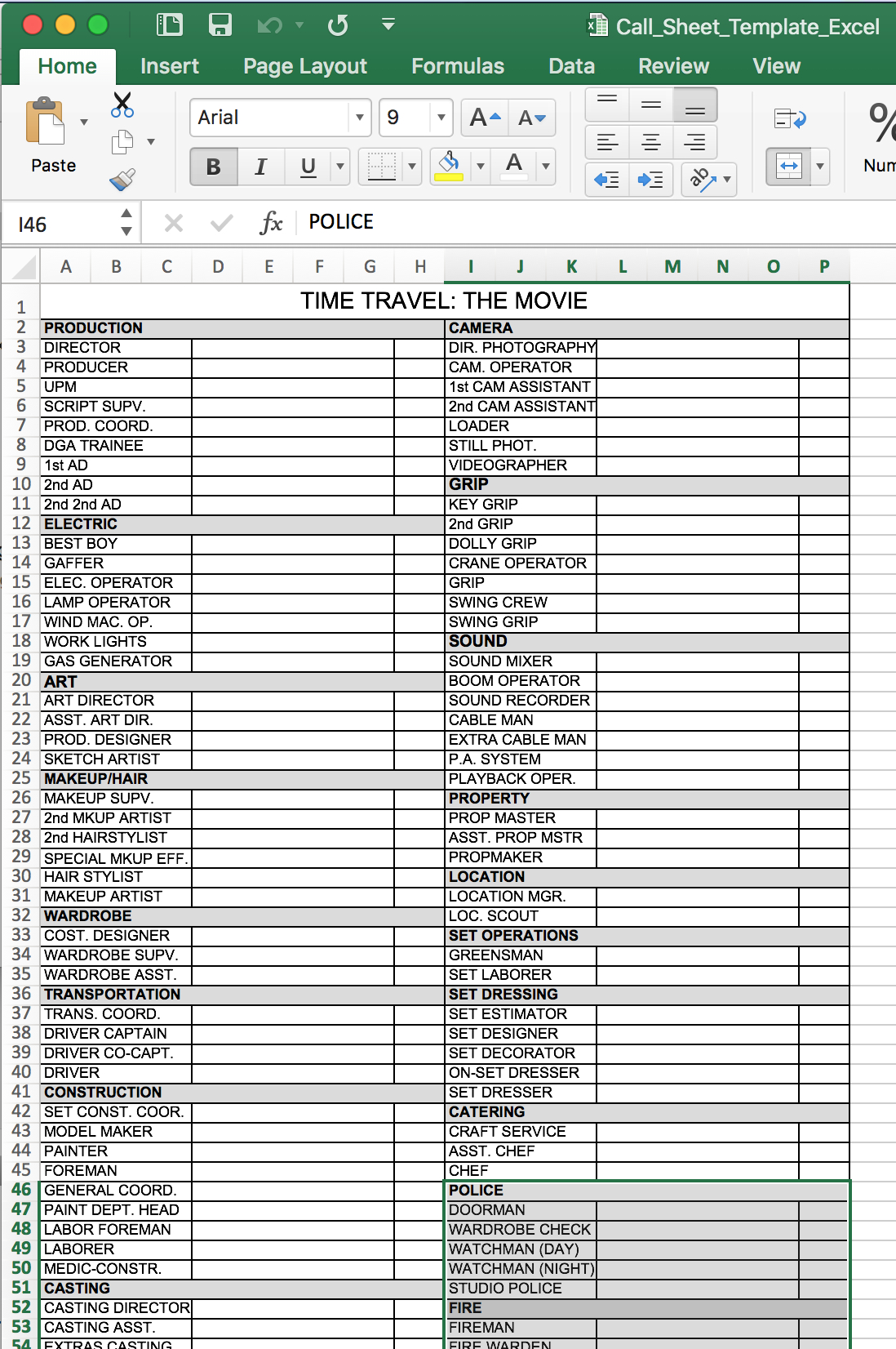 Free Call Sheet Template In Excel Throughout Film Call Sheet Template Word