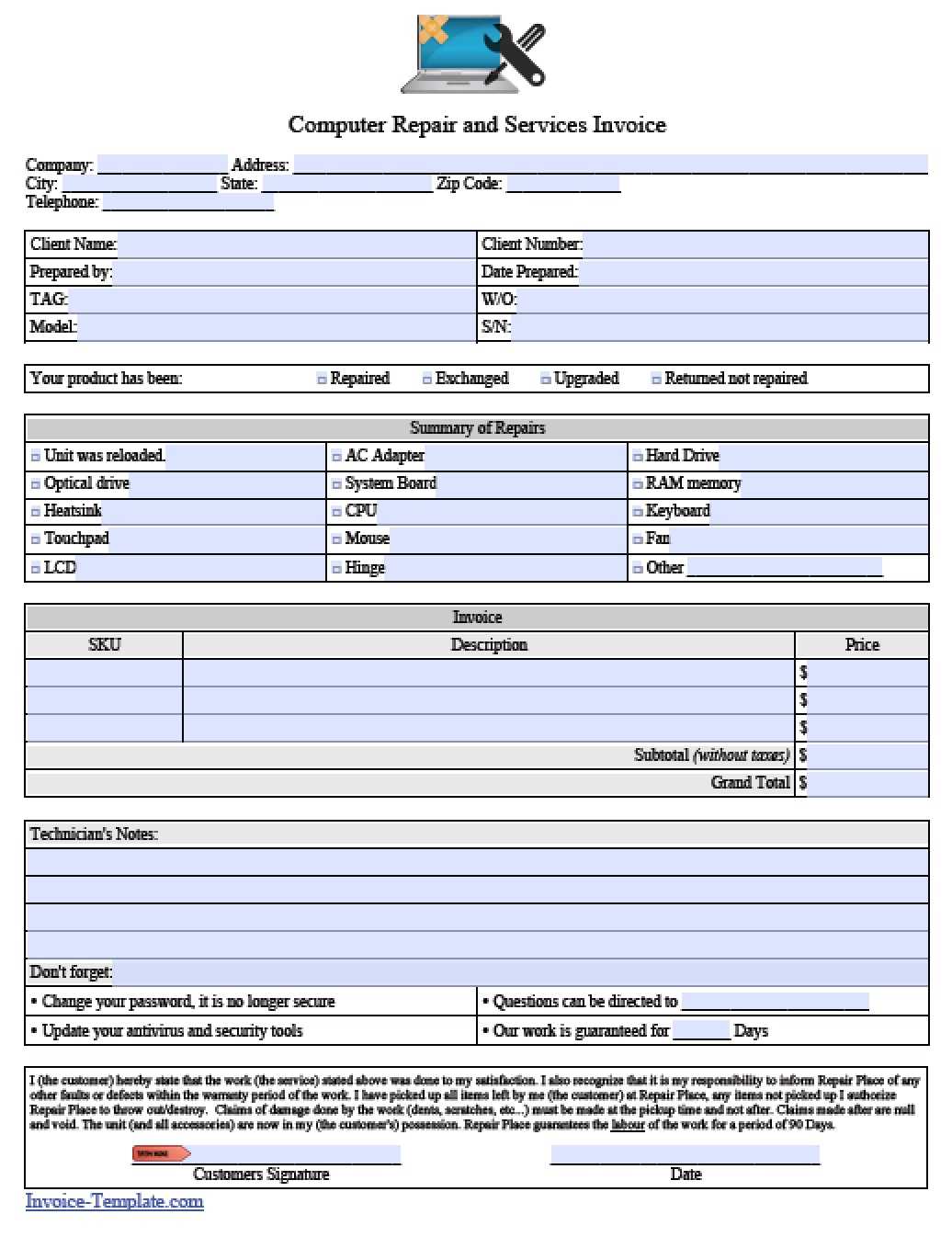 Free Computer Repair Service Invoice Template | Pdf | Word For Computer Maintenance Report Template