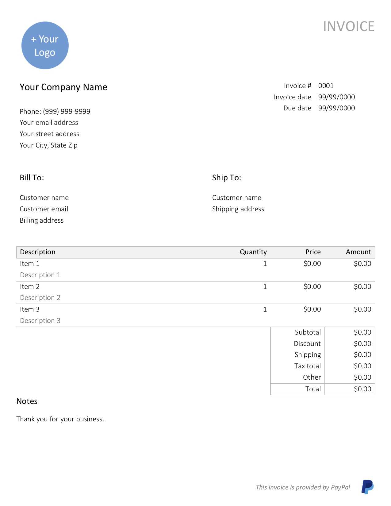 Free, Downloadable Sample Invoice Template | Paypal In Free Downloadable Invoice Template For Word