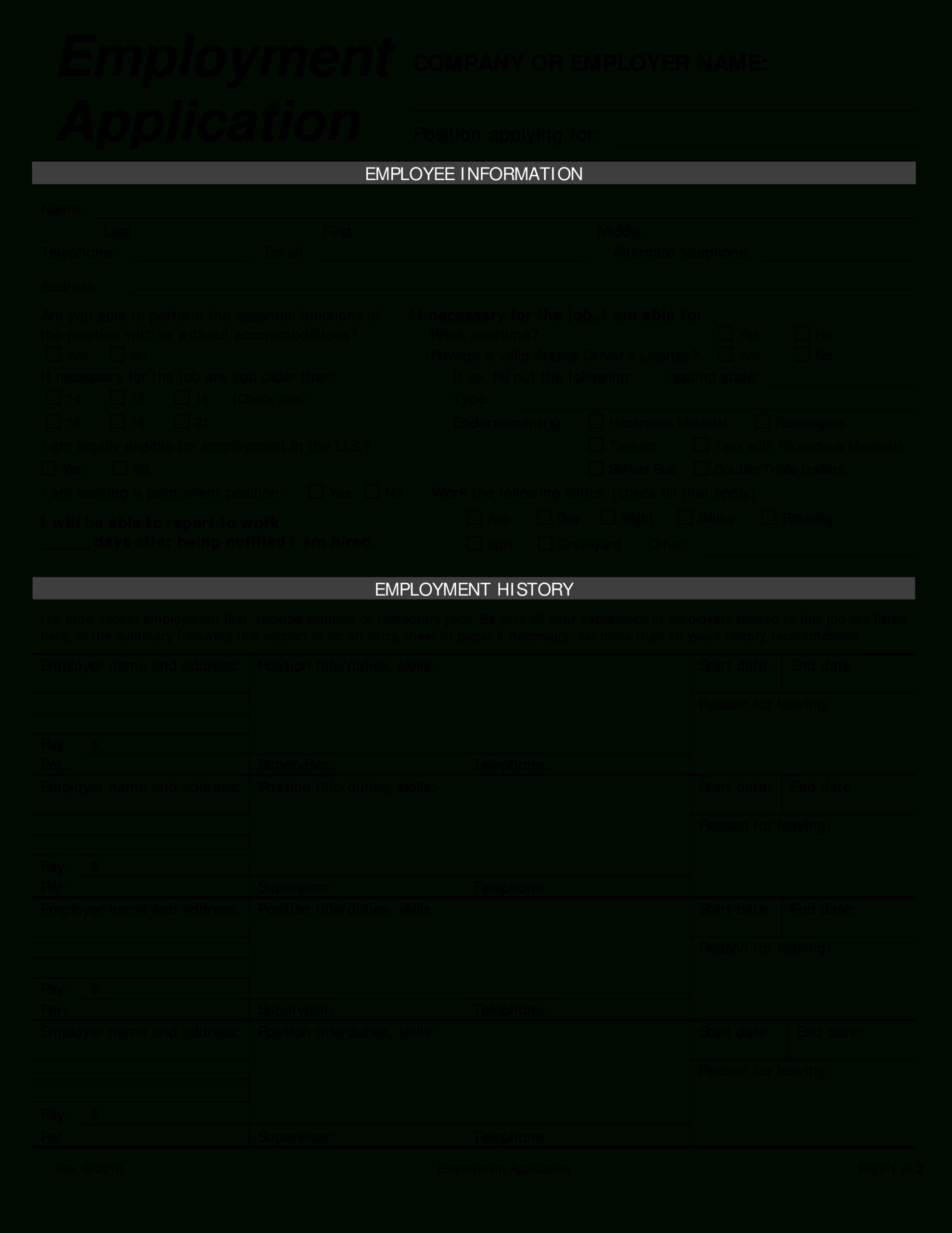 Free Employee Application Template – Dalep.midnightpig.co Within Employment Application Template Microsoft Word