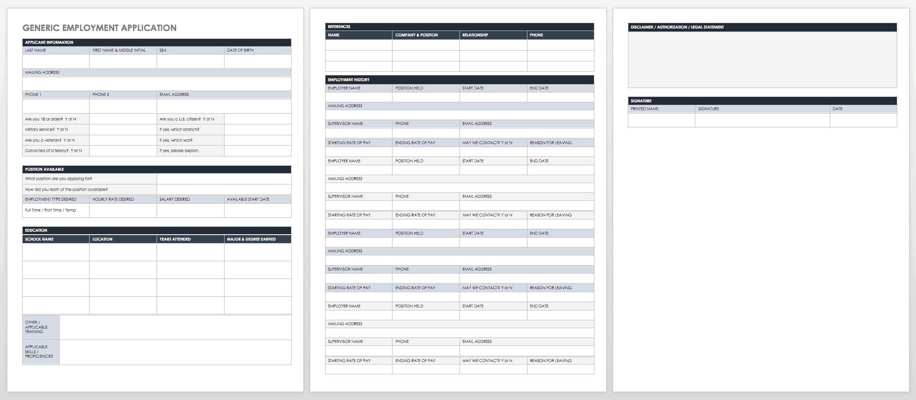 Free Employment Application Templates | Smartsheet Inside Employment Application Template Microsoft Word