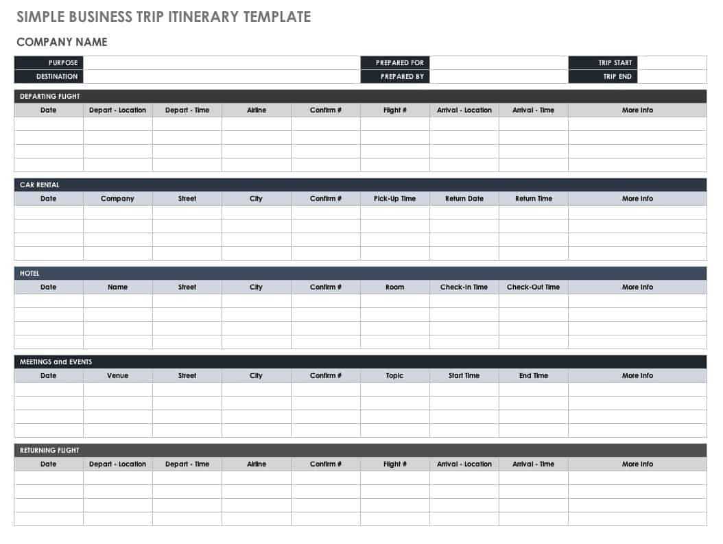 Free Itinerary Templates | Smartsheet Intended For Blank Trip Itinerary Template
