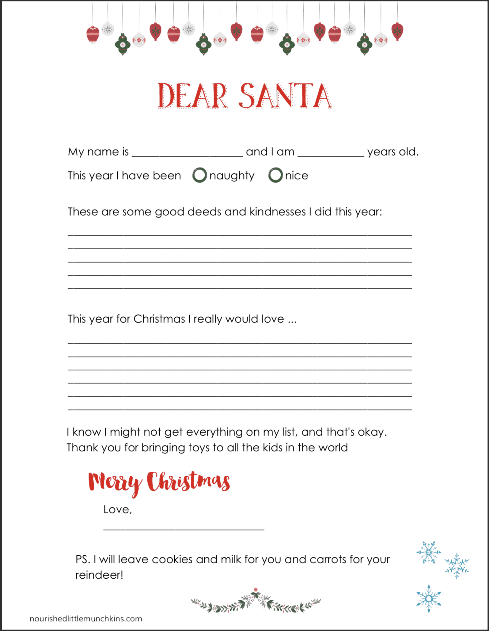 Free Letter To Santa Templates – Nourished Little Munchkins Intended For Blank Letter From Santa Template