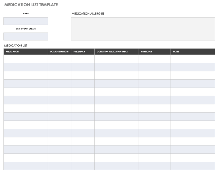 Free Medical Form Templates | Smartsheet inside Medical History ...