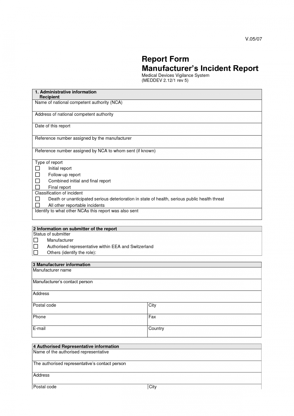Free Medical Incident Report Form Template Medical Incident Pertaining To Incident Report Form Template Doc
