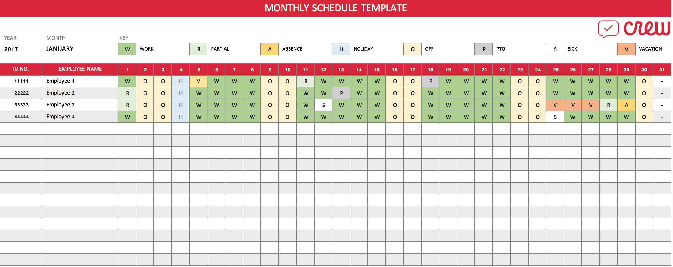 Free Monthly Work Schedule Template – Crew Pertaining To Blank Monthly Work Schedule Template