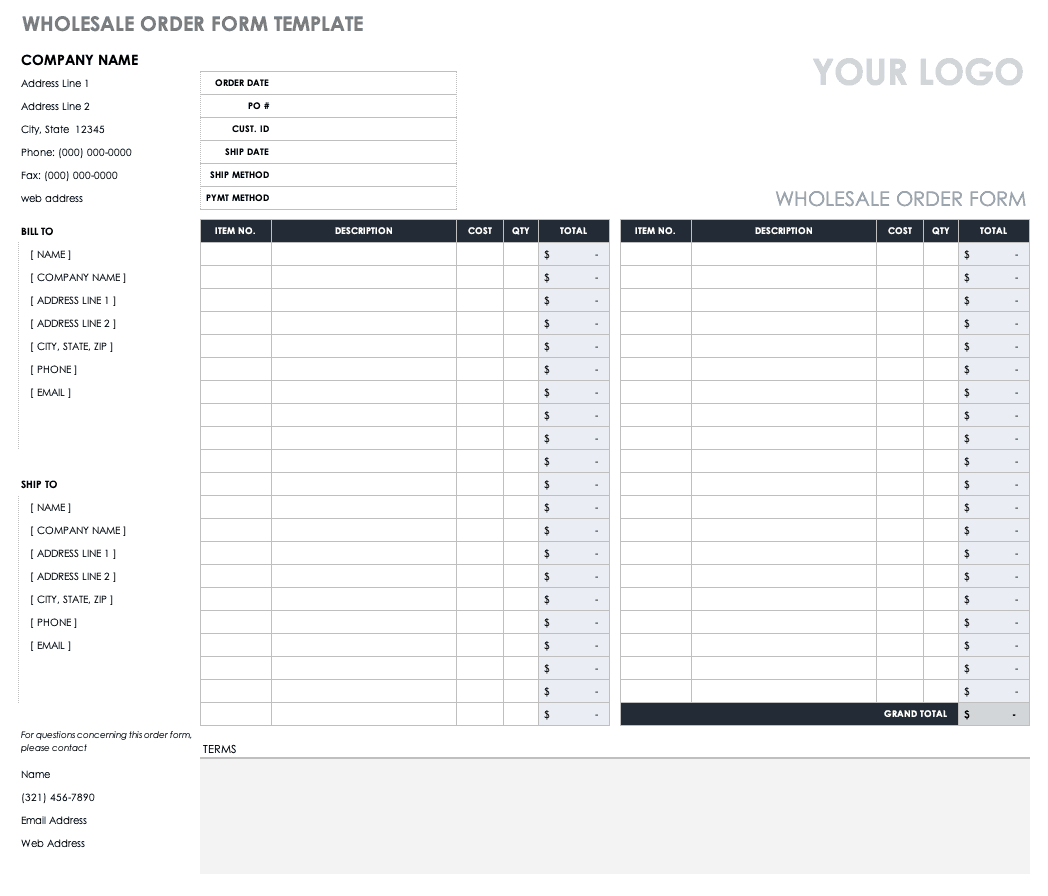 Free Order Form Templates | Smartsheet With Regard To Blank Food Web Template