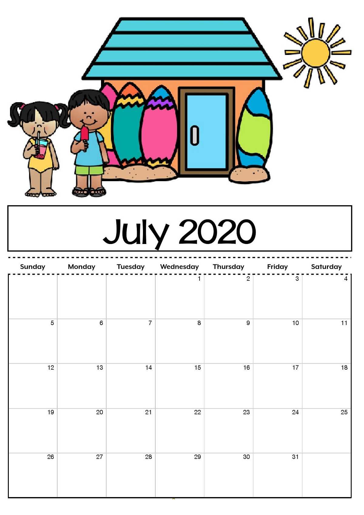 Free Printable Calendar Templates 2020 For Kids In Home Inside Blank Calendar Template For Kids