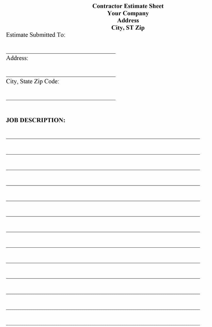 Free Printable Contractor Bid Forms – Dalep.midnightpig.co With Regard To Blank Estimate Form Template