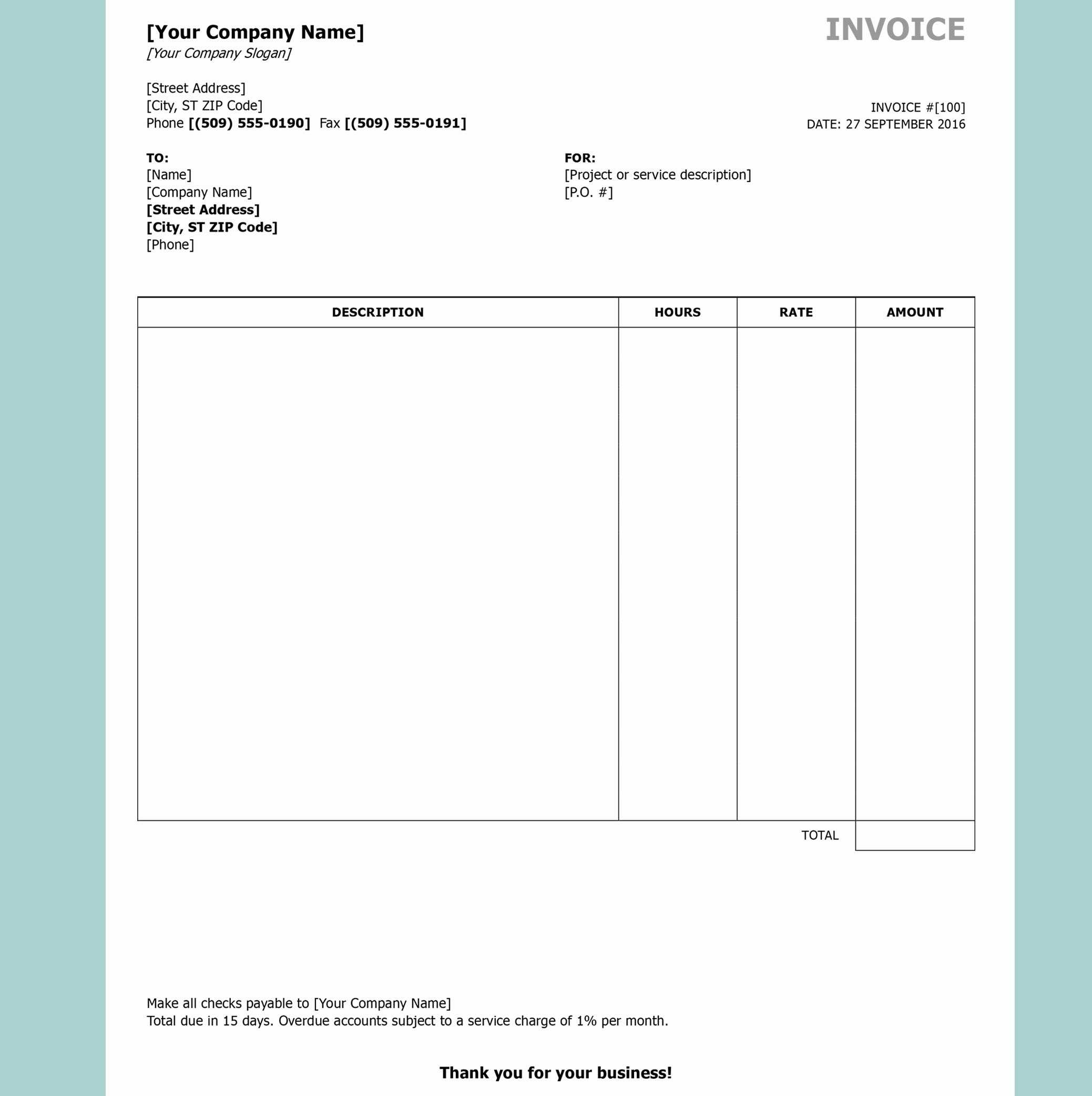 Free Simple Invoice Template For Word - Calep.midnightpig.co Regarding Free Downloadable Invoice Template For Word