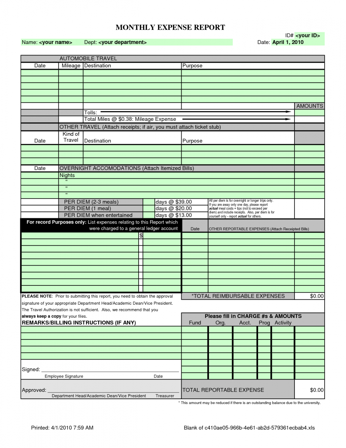 Free Small Business Monthly Expense Report And Template Inside Per Diem Expense Report Template