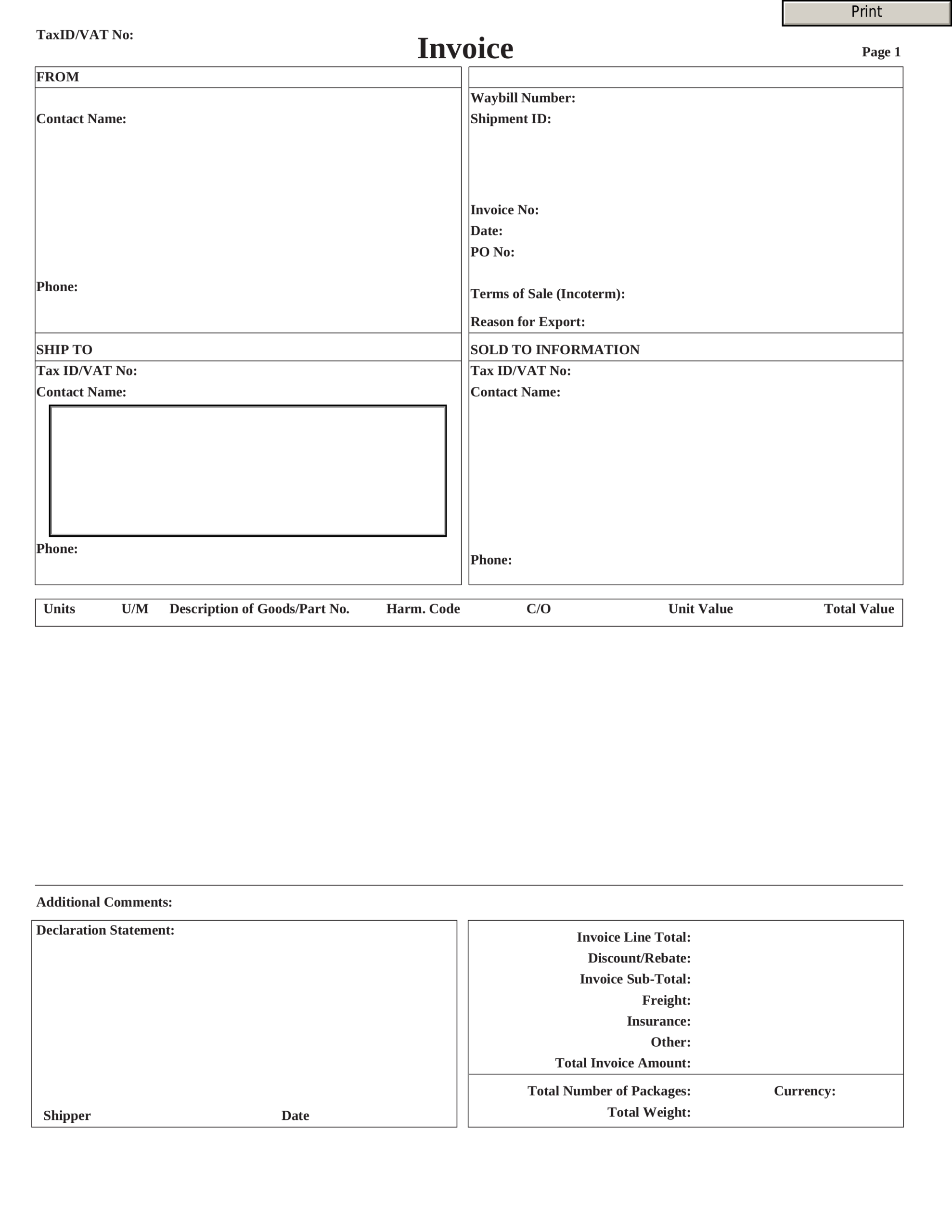 Free Ups Commercial Invoice Template – Pdf | Eforms – Free Throughout Commercial Invoice Template Word Doc