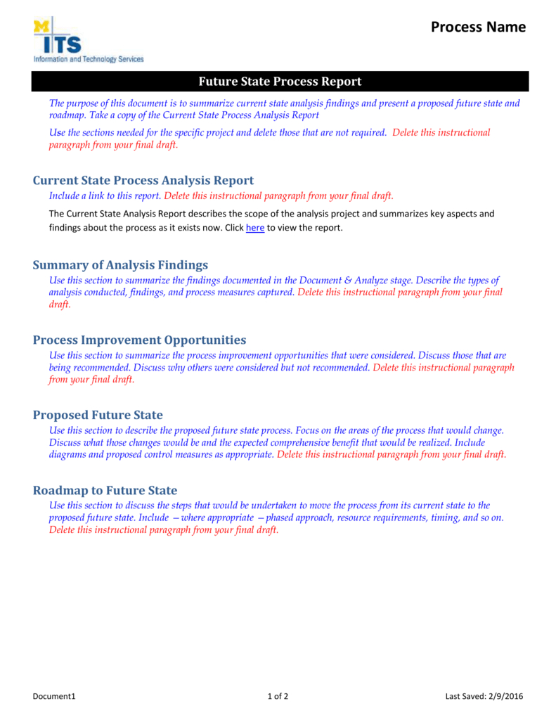 Future State Process Report Template Throughout State Report Template