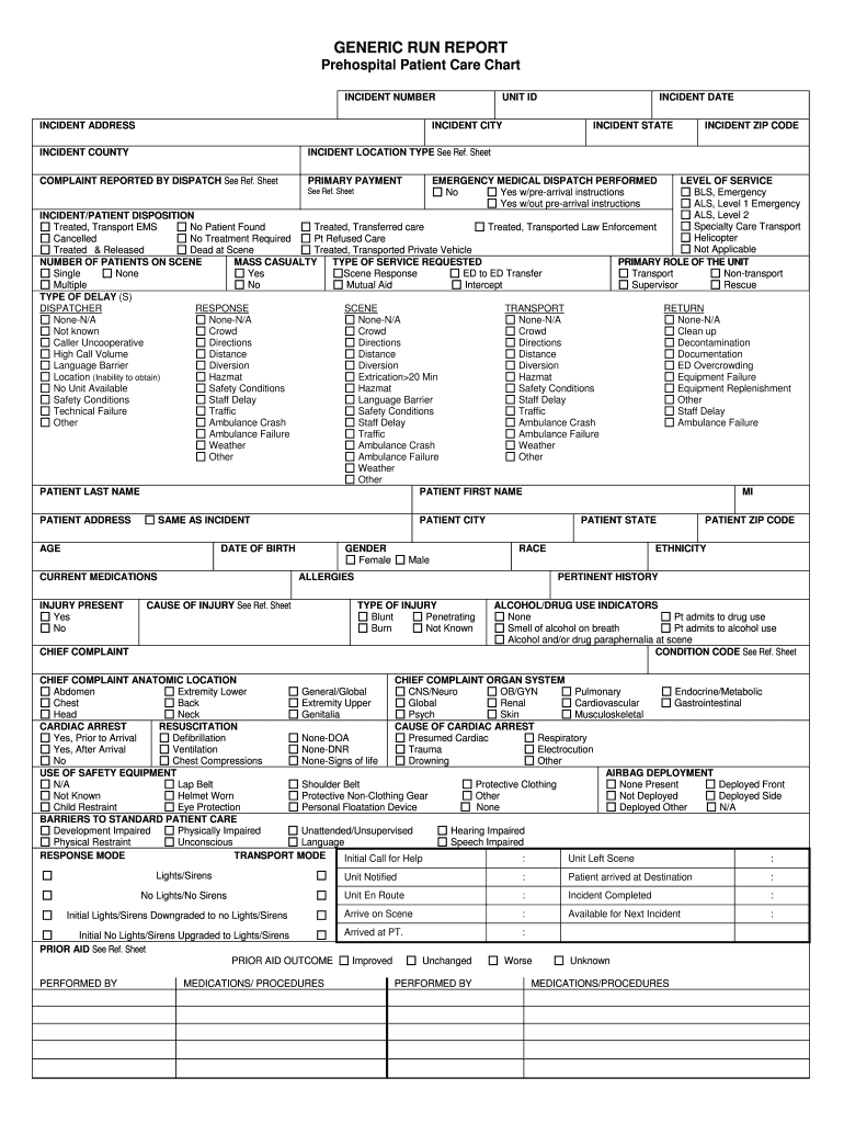 Generic Run – Fill Online, Printable, Fillable, Blank Intended For Patient Care Report Template
