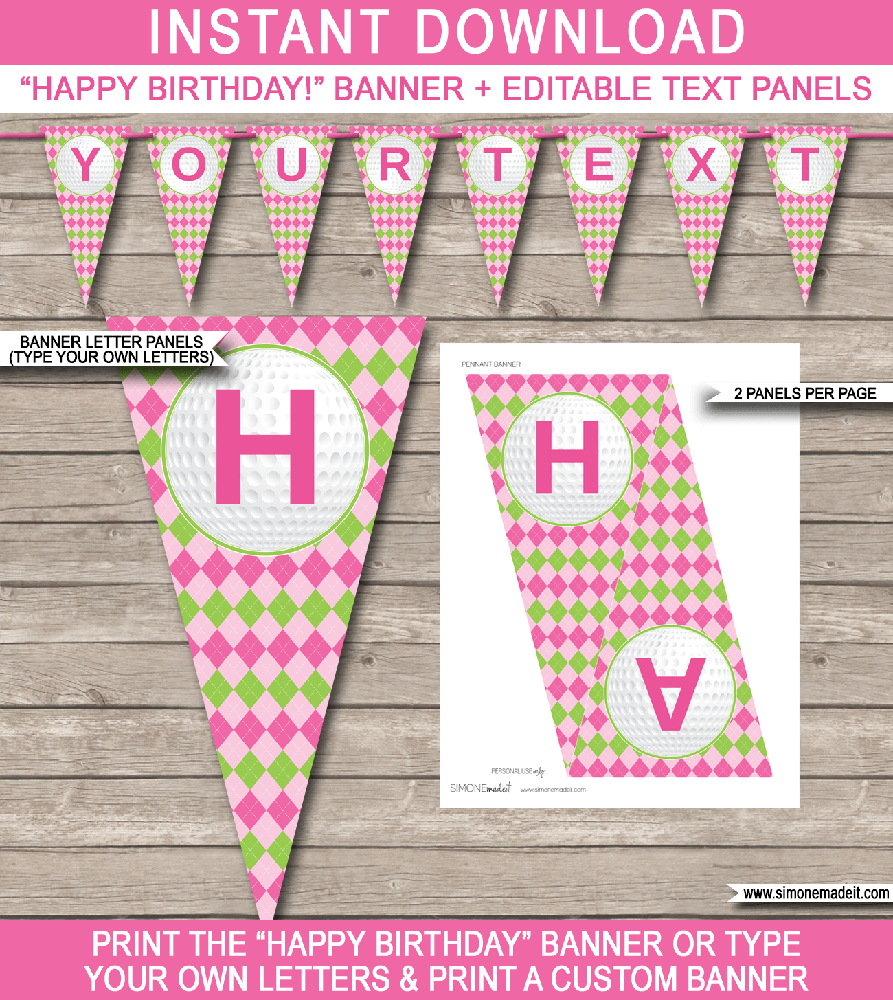 Golf Birthday Party Banner Template – Pink & Green Inside Diy Party Banner Template