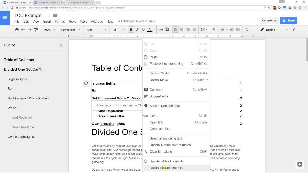 Google Docs – Create A Table Of Contents With Page Numbers Or Links Intended For Contents Page Word Template