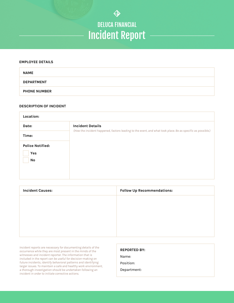 Green Incident Report Template Regarding What Is A Report Template