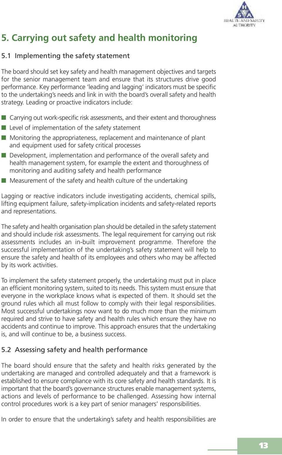 Guidance For Directors And Senior Managers On Their In Health And Safety Board Report Template