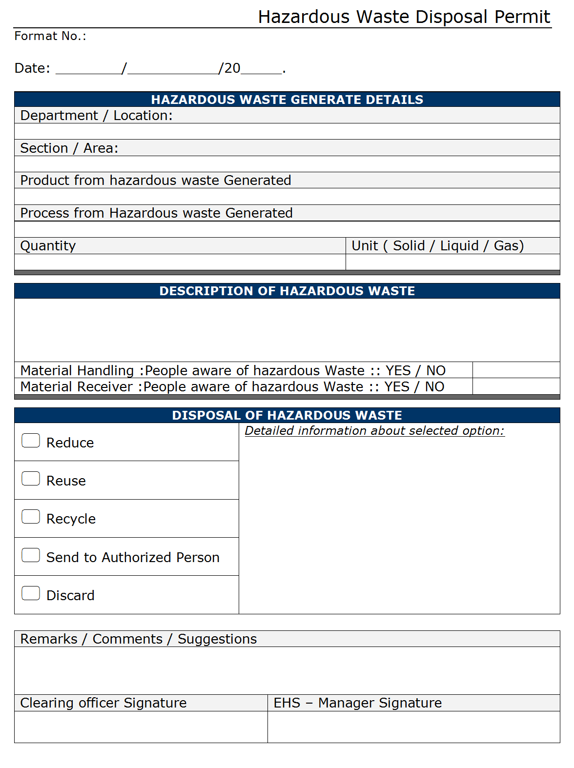 Hazardous Waste Disposal Permit – Inside Waste Management Report Template