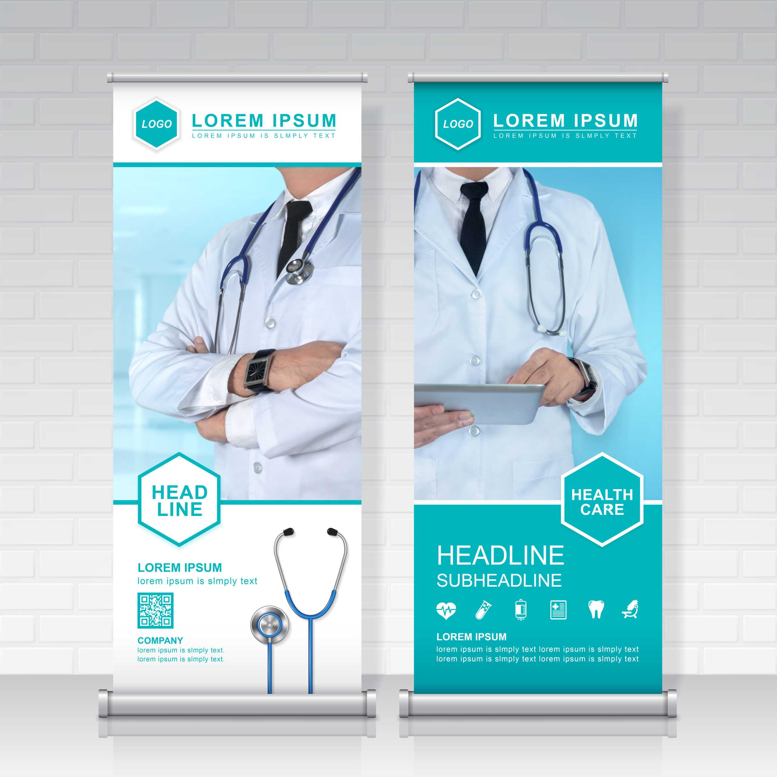 Healthcare And Medical Roll Up Design, Standee And Banner With Medical Banner Template