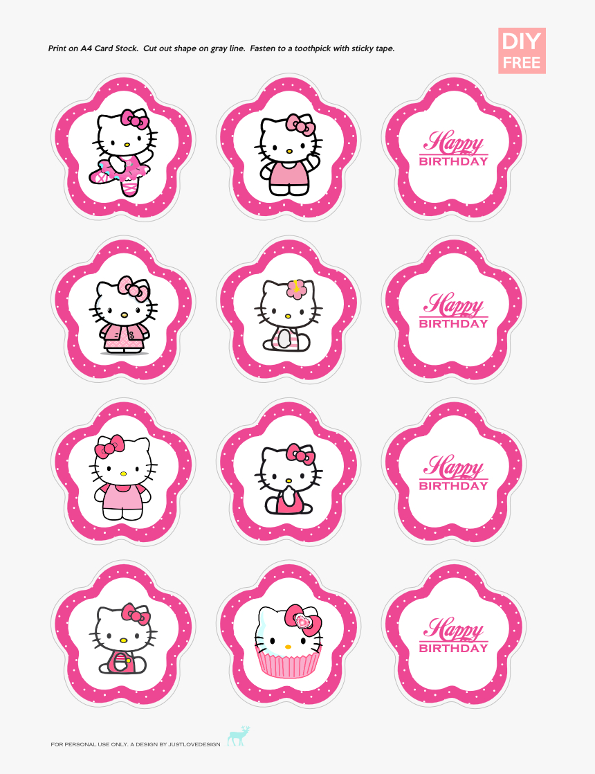 Hello Kitty Cupcake Topper Template, Hd Png Download – Kindpng Pertaining To Hello Kitty Birthday Banner Template Free
