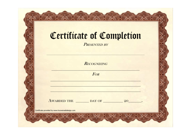 High Quality Certificate Of Completion Program Template for Blank ...