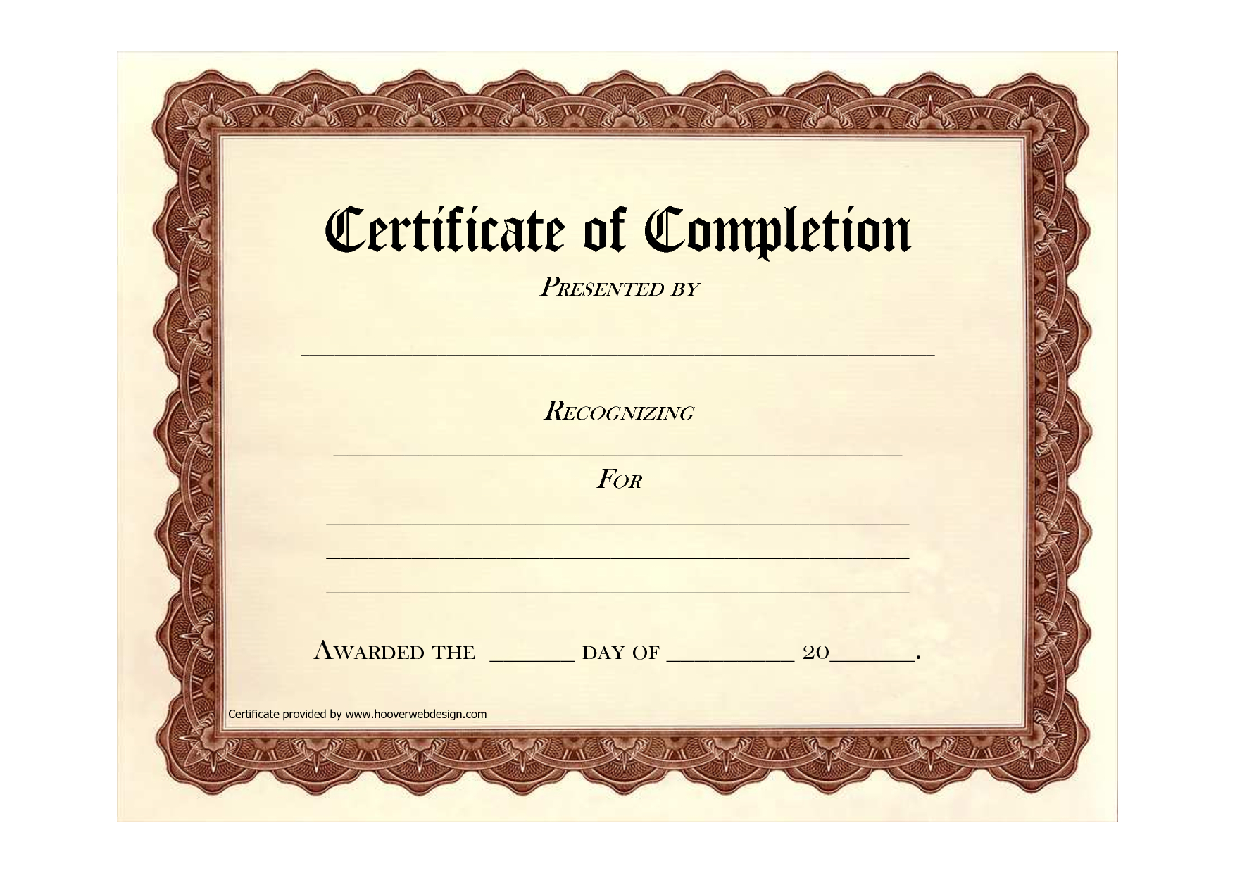 High Quality Certificate Of Completion Program Template For Blank Certificate Of Achievement Template