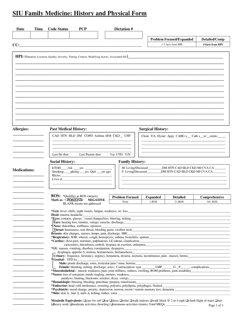 History And Physical Template – Fill Online, Printable For Medical History Template Word