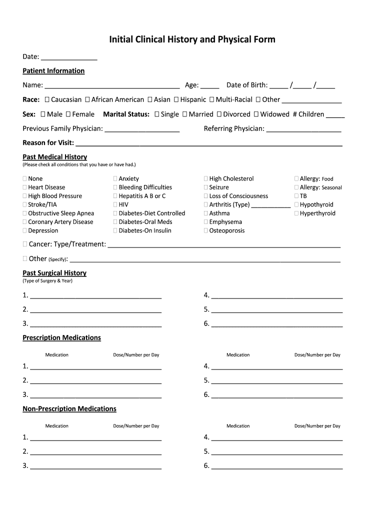 History And Physical Template – Fill Online, Printable Throughout Medical History Template Word