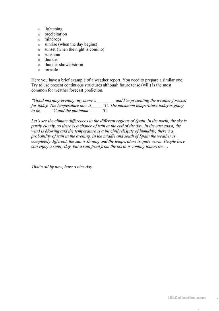 How To Write A Weather Report English Esl Worksheets For Inside Kids 